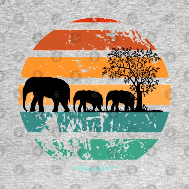 Elephants walking on sunset by ProLakeDesigns